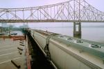 Freight Train, Mississippi River, Bridges, Railroad Tracks, shoreline, Saint Louis, 20 October 1993, VRFV03P08_15.3291