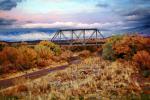 Truss Bridge, Shrub, River, Clouds, New Mexico, VRFV03P11_06
