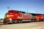 ATSF 921, GE C40-8W, Santa-Fe, Red/Silver Warbonnet, Riverbank California, Stanislaus County