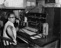 Dispatcher, Delaware & Hudson D&H FA Tower Operator Oneonta NY, Telephone Communications, switch, operator, man, Flattop Haircut, July 1963, 1960s