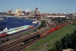 Minneapolis, Mississippi River, River Barges, Burlington Northern Train, VRFV08P05_14