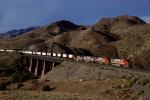 Santa-Fe Piggyback Train, B40-AW, mountains, desert, bridge, Sais New Mexico, 1994