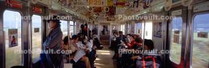 Inside a railcar, interior, people, passengers, Tokyo, Panorama, VRHV02P15_15