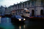 Trolley 1869, Cars, Rain, Buildings, Dusk, Saint Petersburg, Russia, VRLV02P08_10