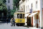 Sintra Electric Trolley, Estrela, Milkman, milk bottles, building, 1950s