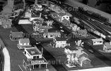 Model Train Layout, streets, houses, buildings, retro, 1950s
