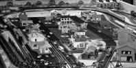 Model Train Layout, streets, houses, buildings, retro, 1950s, VRMV01P09_03B