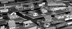 Panorama, Model Train Layout, streets, houses, buildings, retro, 1950s