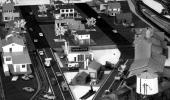 Model Train Layout, streets, houses, buildings, retro, 1950s, VRMV01P09_08B
