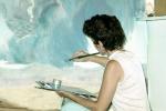 Woman Painting, Backdrop, Painter, Sky, Clouds, VRMV01P12_11