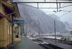 Train Station, snow, cold, ice, platform, Alpnachstadt, 1950s