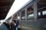 Eva Krutein waving goodbye, train station, platform, Weinheim, VRPV01P04_04