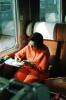 Woman Writing, Seat, Passenger Railcar, Inside, 1972, 1970s, VRPV02P12_01