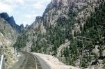 Railroad tracks through a gully, Sierra-Nevada Mountains