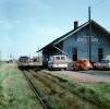 Railroad Train Station, Depot, Building, Menasha Wisconsin, CMSP&P, cars, van, 1976, 1970s