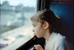 Little Girl watching the scenery pass, Train Window, June 1962, 1960s, VRPV08P14_18
