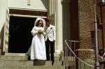 Bride and Groom, leaving Church, smiles, 1960s, WEDV01P03_14