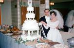 Bride and Groom, Cake Cutting, veil, 1960s, WEDV23P15_18