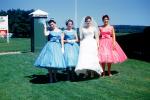 Bride, bridesmaids, dresses, hats, Derryfield Country Club, Manchester, New Hampshire, September 1959, 1950s, WEDV26P04_02